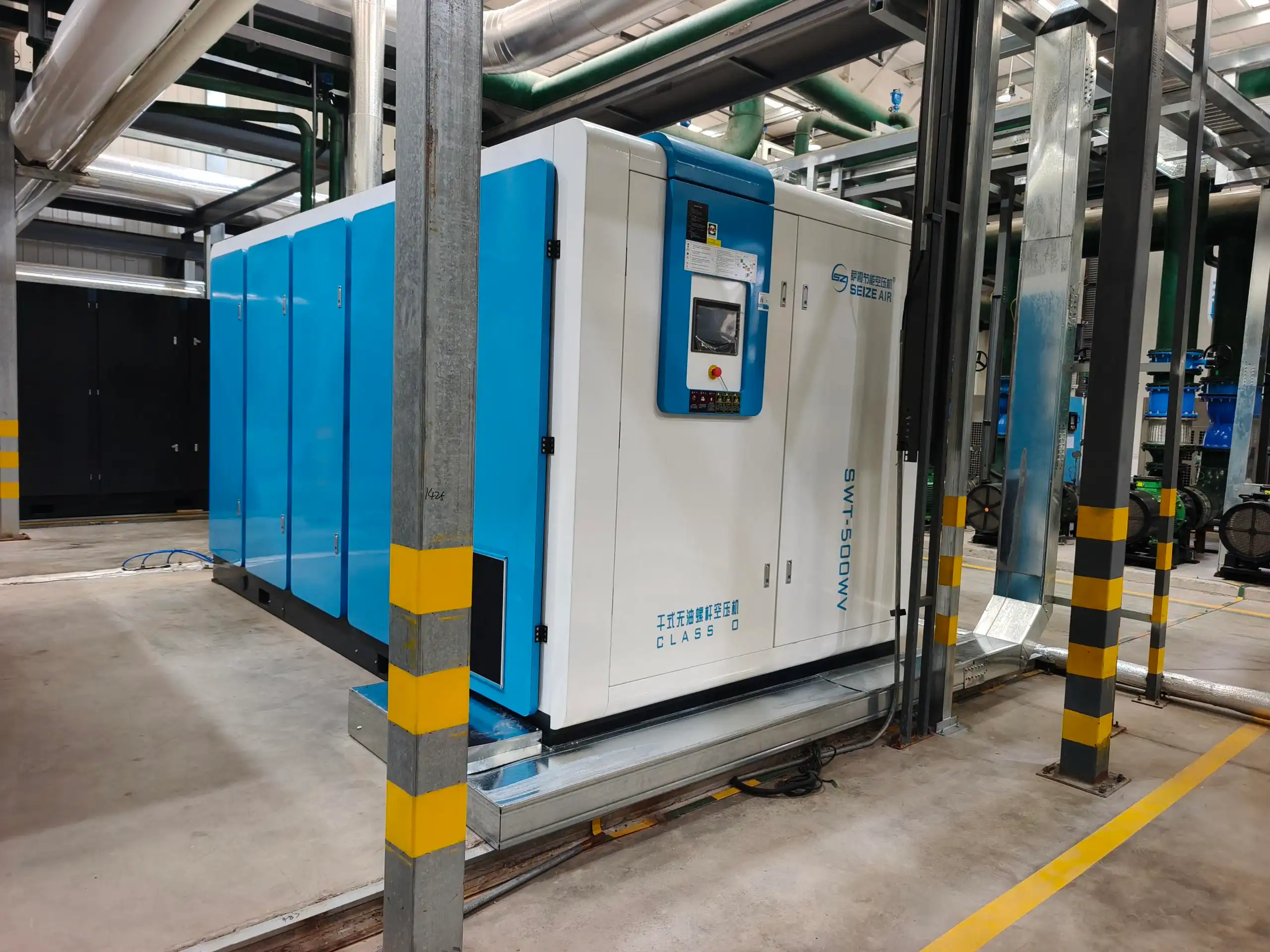 Compresor de aire de tornillo sin aceite de tipo seco VSD de 500 KW PM